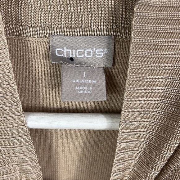 new Chicos Tan Pullover mock Neck Size 1 small/m pockets sweater - Picture 2 of 3